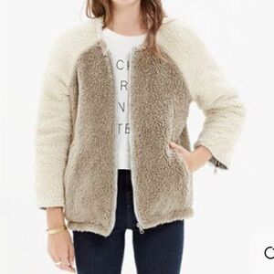 Madewell Cream and Tan teddy jacket reversible to a light blue quilted jacket